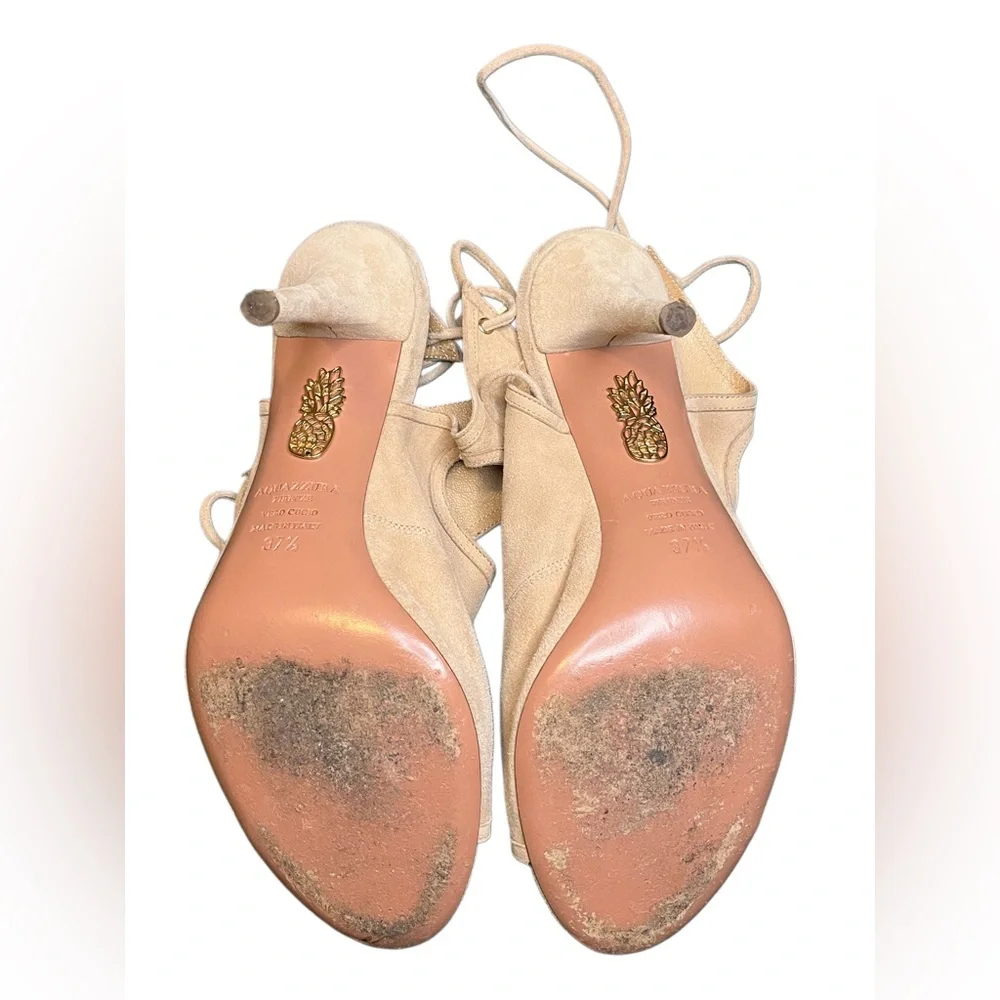 Aquaazzura Women’s Tan lace up Leather High Heels 37.5 EUC - Picture 8 of 11